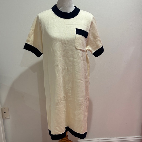 Cream and Blue Short Sleeve Dress - Picture 1 of 11